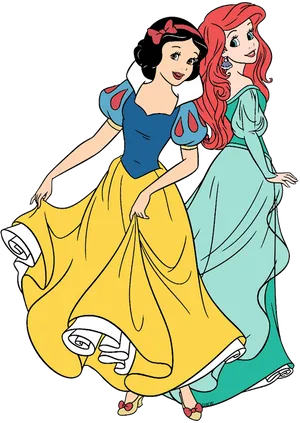 Snow Whiteand Ariel Friends Illustration PNG Image