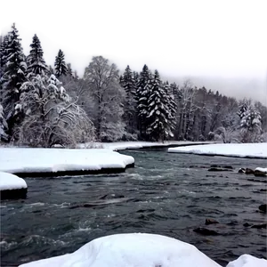 Snowfall Over River Png 06122024 PNG Image