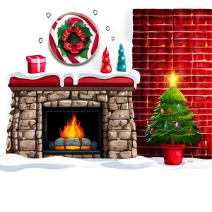 Snowy Christmas Fireplace Hearth Png Seg2 PNG Image