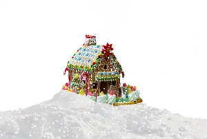 Snowy Gingerbread House Christmas Scene PNG Image