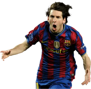 Soccer_ Player_ Celebration_in_ Blue_and_ Red_ Stripes PNG Image