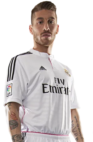 Soccer_ Player_in_ Real_ Madrid_ Kit PNG Image