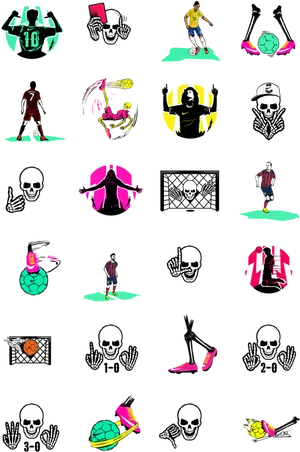 Soccer Themed Skull Emojis PNG Image