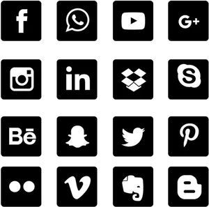 Social Media Icons Collection Black Background PNG Image