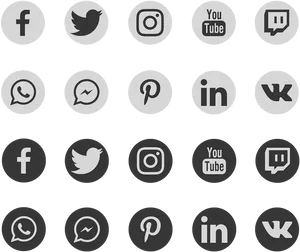 Social_ Media_ Icons_ Collection_ Greyscale PNG Image