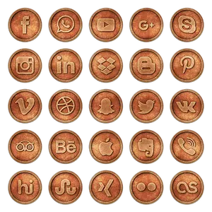 Social Media Icons Copper Texture PNG Image