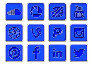 Social Media Icons Neon Blue PNG