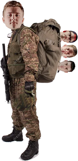 Soldier Multiple Faces Camouflage Uniform PNG Image