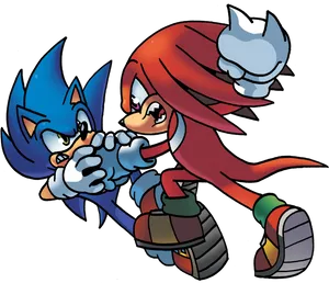 Sonic_and_ Knuckles_ Friendly_ Tussle PNG Image