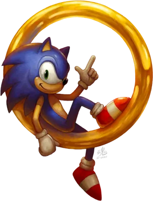 Sonic_with_ Golden_ Ring_ Illustration PNG Image