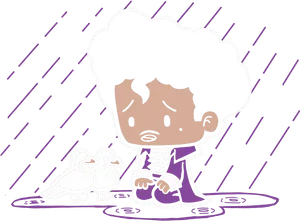Sorrowful Childand Pigeonsin Rain PNG Image