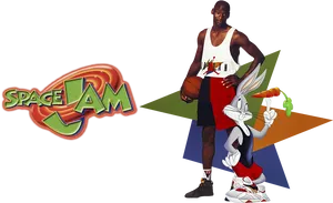 Space Jam_ Michael Jordan_ Bugs Bunny_ Promotional Art PNG Image