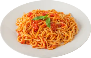 Spaghetti Marinara Fresh Basil Plate PNG