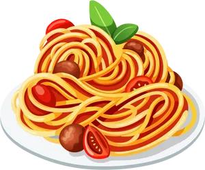 Spaghetti Tomato Basil Illustration PNG