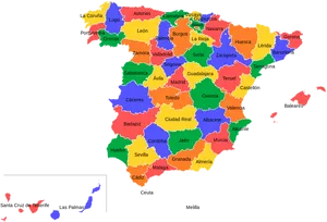 Spain Political Map Colorful Provinces PNG Image