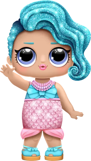 Sparkling Blue Haired Doll PNG Image