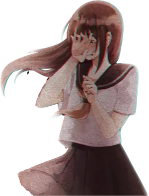 Spectral Anime Girl Glitch Art PNG Image