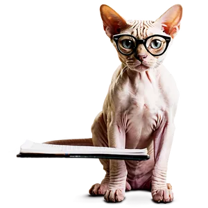 Sphynx Cat With Glasses Studying Png Ejt70 PNG Image