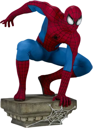 Spider Man_ Crouching_on_ Gargoyle_ Statue PNG Image