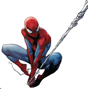 Spiderman Crouching With Web PNG Image