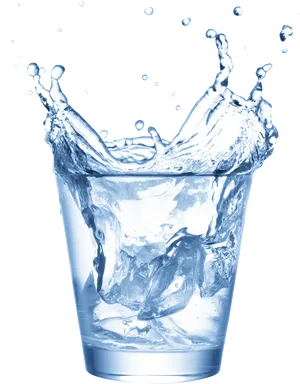 Splashing Water Glass Ice Cubes PNG Image