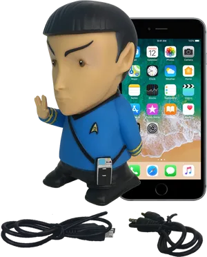 Spock Figurewith Phoneand Cables PNG Image