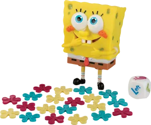 Sponge Bob Figure With Colorful Game Pieces PNG Image