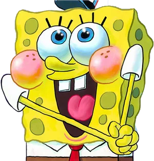 Sponge Bob Square Pants Holding Golf Club PNG Image