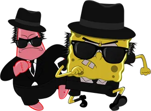 Sponge Boband Patrick Gangster Style PNG Image