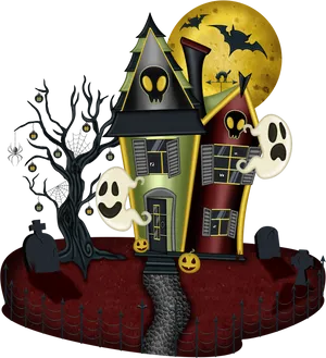 Spooky Haunted House Illustration PNG Image