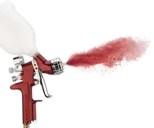 Spray Gun Red Paint Action PNG Image