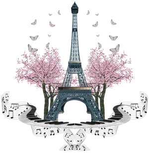 Springtime Eiffel Towerand Cherry Blossoms PNG Image