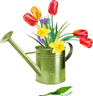 Springtime Floral Watering Can PNG Image