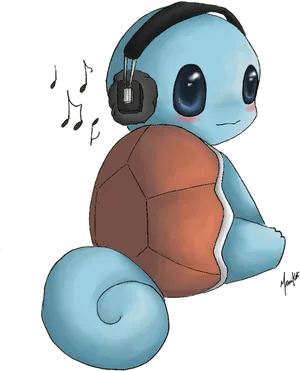 Squirtle Listeningto Music PNG Image