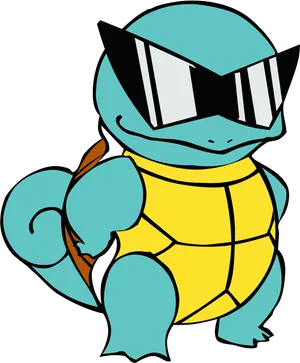 Squirtle Sunglasses Cool Pose PNG Image