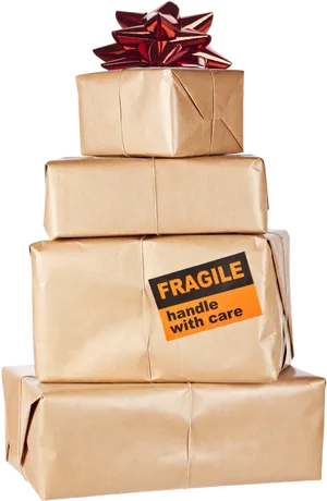 Stacked Brown Packages With Fragile Label PNG Image