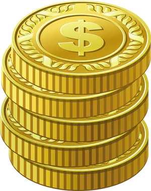 Stacked Golden Dollar Coins Vector PNG Image