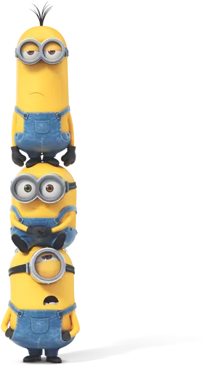 Stacked Minions Funny Pose PNG Image