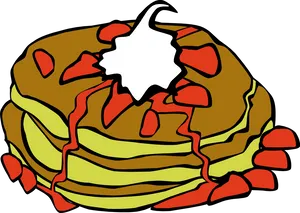 Stacked Pancakes With Syrupand Strawberries.png PNG Image