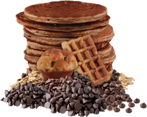 Stacked Pancakesand Chocolate Chips Transparent Background PNG Image