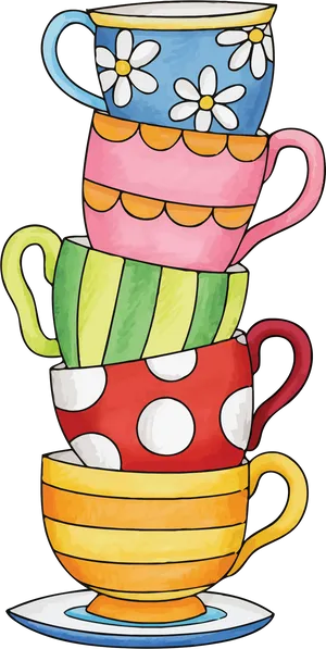 Stacked Teacups Colorful Illustration PNG Image