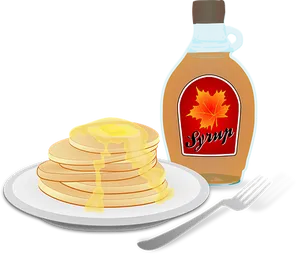 Stackof Pancakeswith Maple Syrupand Utensils PNG Image