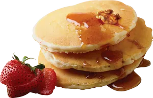 Stackof Pancakeswith Syrupand Strawberry.png PNG Image