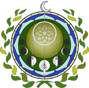 Stained Glass_ Crescent Moon And Seed Of Life.png PNG Image