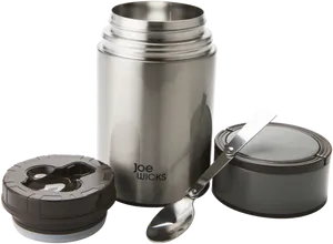 Stainless Steel Flaskand Food Container PNG Image