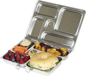 Stainless Steel Tiffin Box With Healthy Food PNG Image