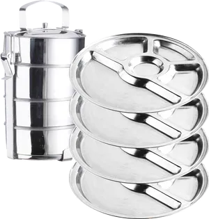 Stainless Steel Tiffin Carrier Stacked PNG Image