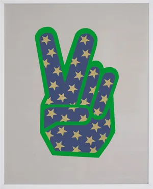 Star Patterned Peace Sign Hand Gesture PNG Image