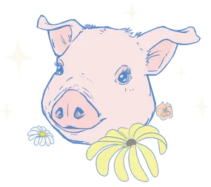 Starry Night Pig Illustration PNG Image