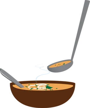 Steaming Soup Bowland Spoon PNG Image